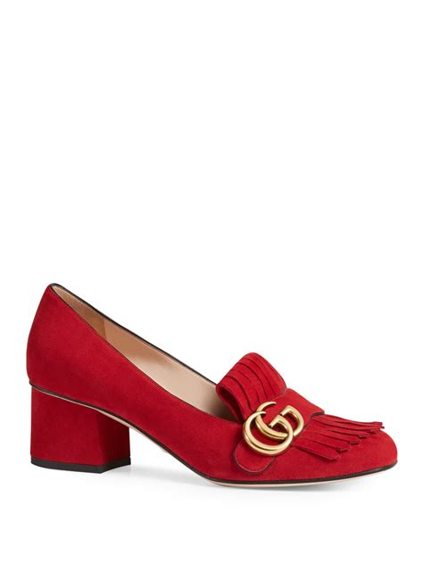 cherry red heels gucci|gucci suede mid heel pump.